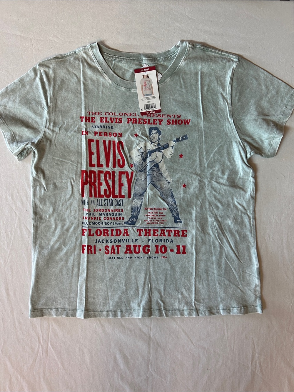 Elvis Presley Graphic Tee - Light Mint Green Short Sleeve 100% Colton with tag